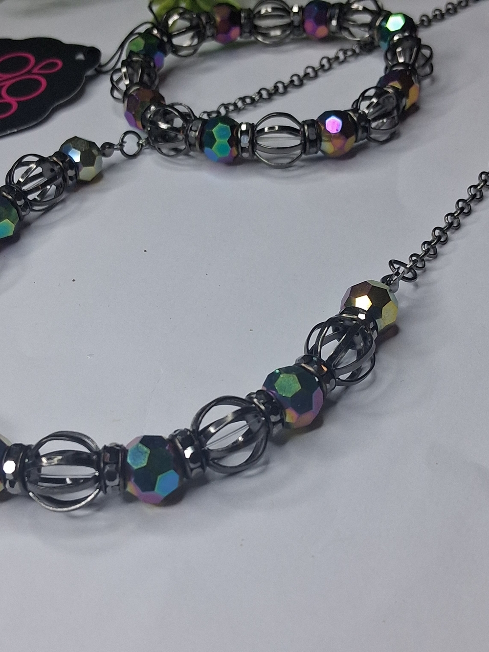 Multicolor Oil Spill And Black Metal Necklace And Bravelet Set